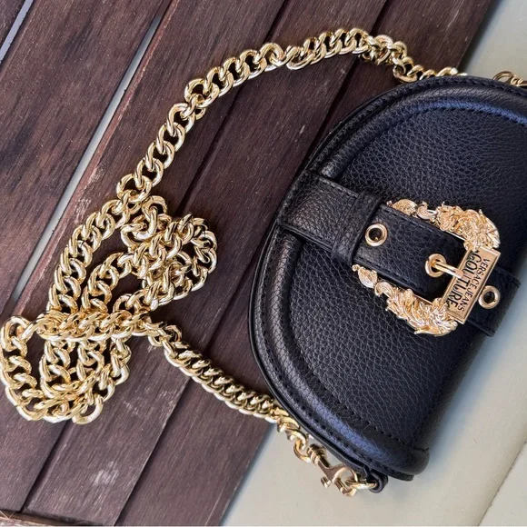 Versace Jeans Collection Black and Gold Mini Crossbody Bag with Baroque Clasp - Picture 2 of 9